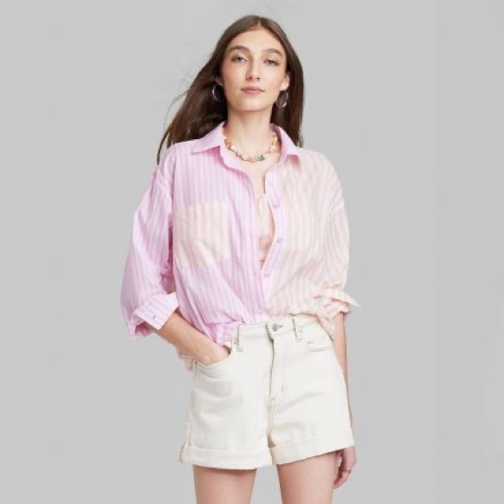 NWOT Women's Long Sleeve Color Block Button-Down Shirt - XXL